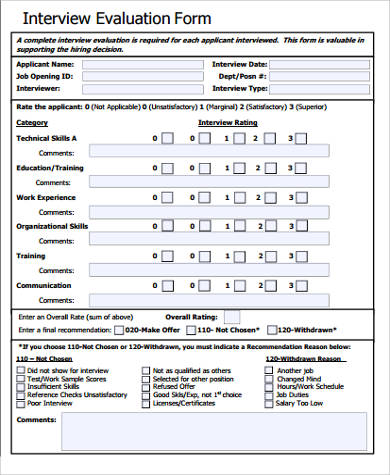 Free Interview Evaluation Form Samples In Ms Word Pdf