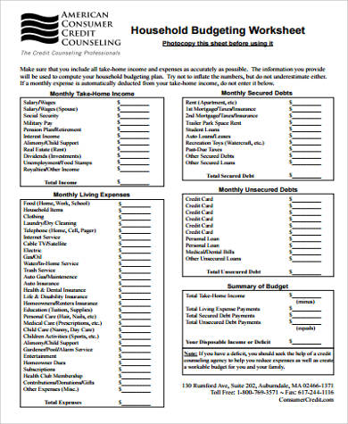 Printable Monthly Household Budget Worksheet Wizardgaret