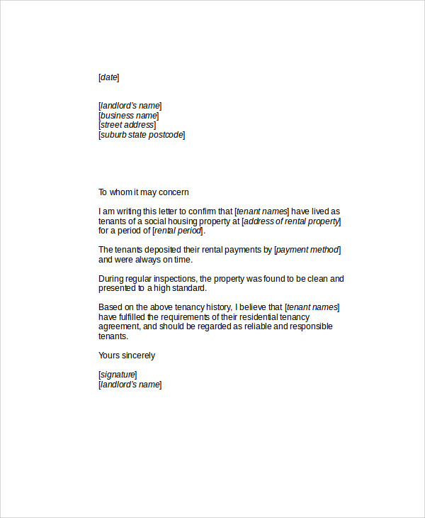 Free Landlord Reference Letter Template