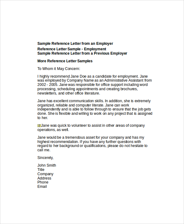 Free Sample Employee Recommendation Letter Templates In Ms Word Pdf