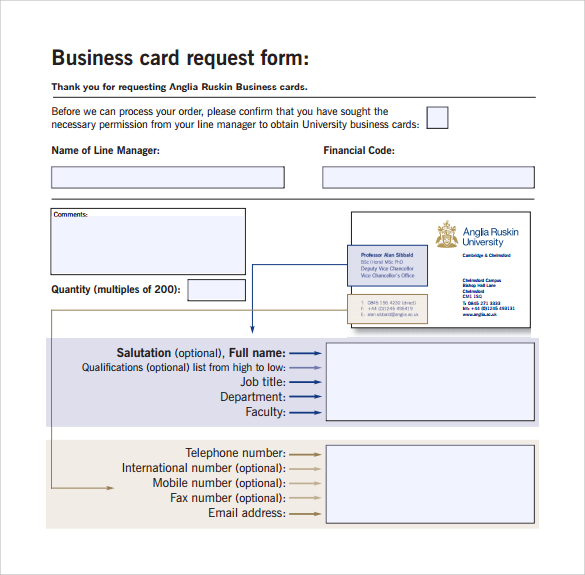 business card request form