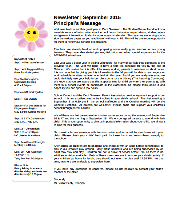 school newsletter template pdf