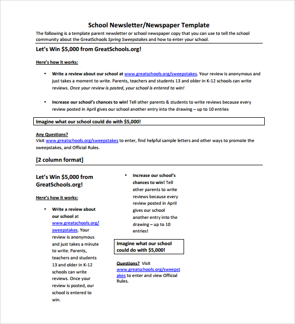 school newsletter template download