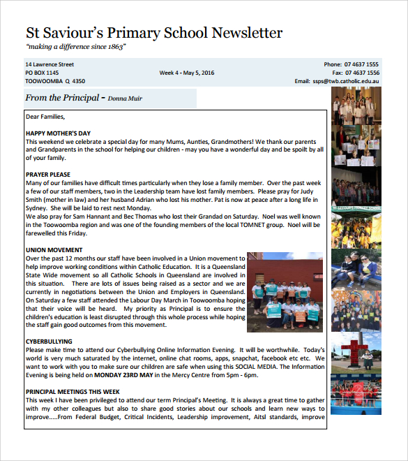 examples of newsletters for schools