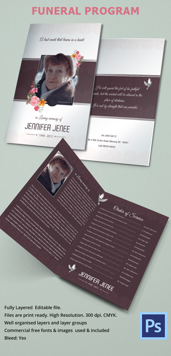 floral funeral program brochure psd