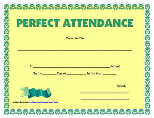 perfect attendance certificate template free