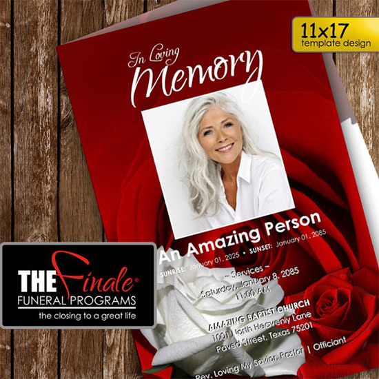 red and white roseville funeral program template