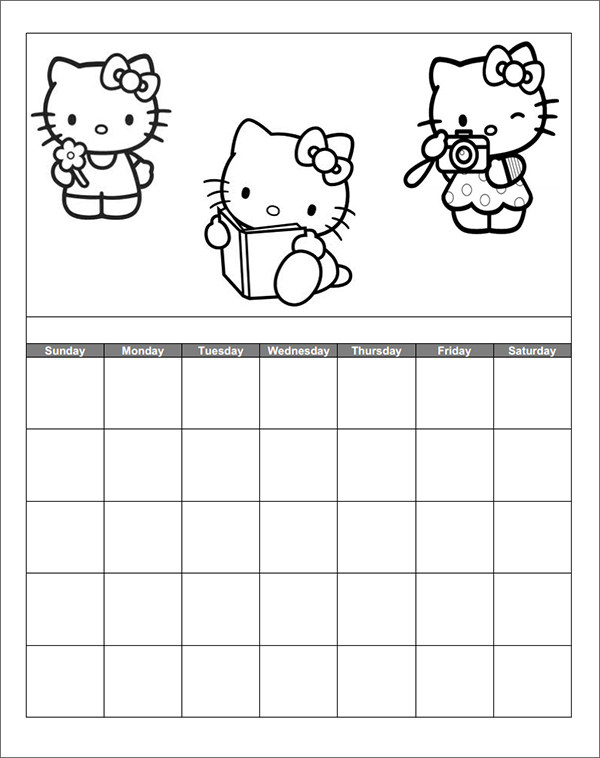 Hello Kitty Printable Calendar July 2019 Monthly Calendar Template Sanrio Printable Calendar