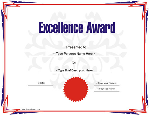 award certificate template for excellece