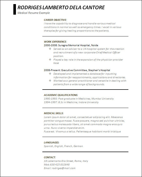 creative medical resume