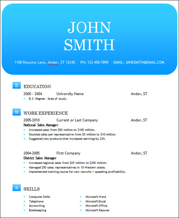 download free resume templates for word