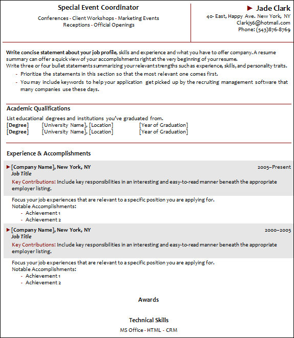 sample event cordintor resume
