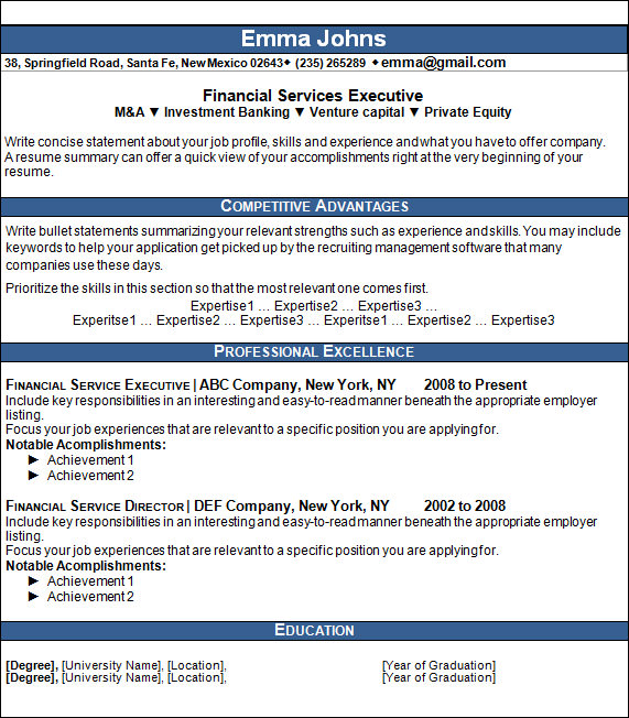 sample financial resume
