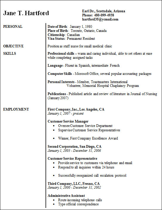sample nursing resume
