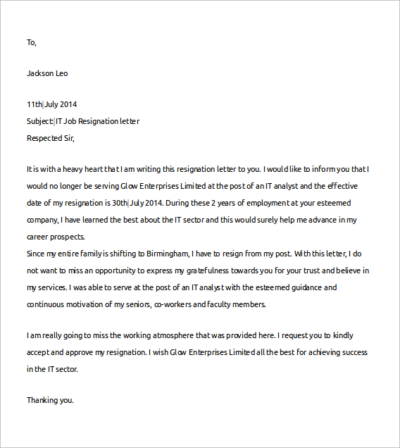 free 14 job resignation letter templates in pdf  ms word