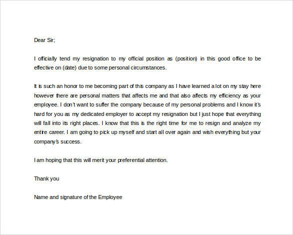 formal resignation letter format2