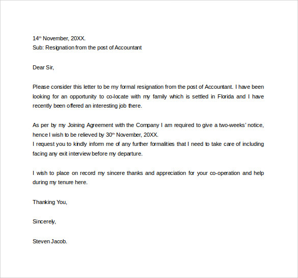 FREE 43 Formal Resignation Letters Templates In PDF