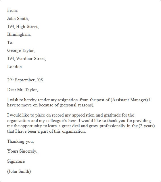 Resignation Letter Template Word Excel Formats