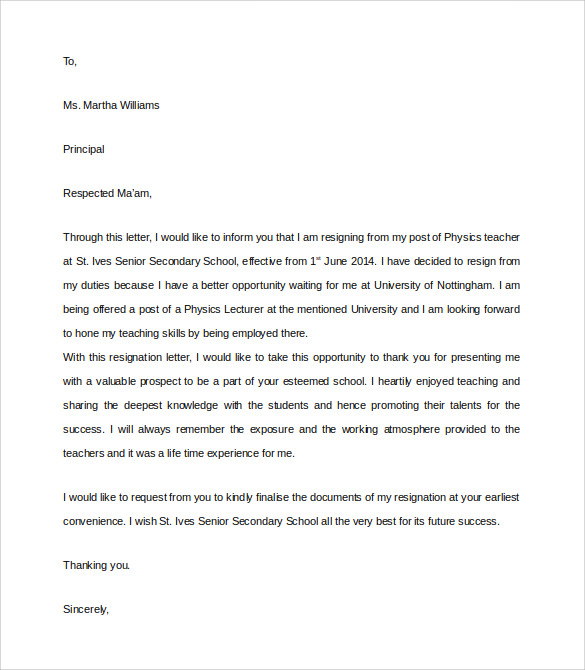 Teacher Resignation Letter To Parents from images.sampletemplates.com