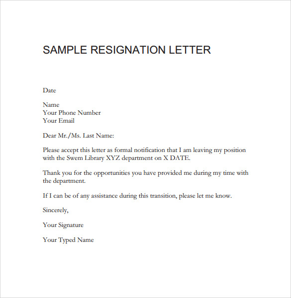 Sample teacher resignation letter to principal