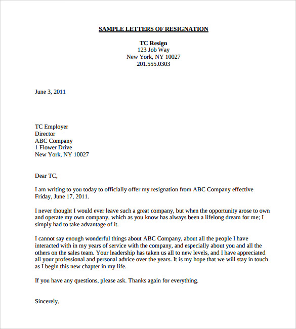 Letter Of Resignation Examples For Teachers from images.sampletemplates.com