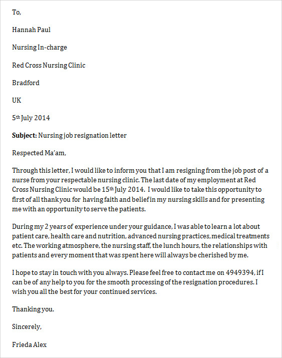 nursing job resignation letter5