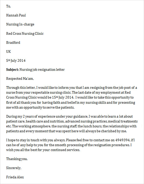 Bank Resignation Letter Sample - Sample Resignation Letter