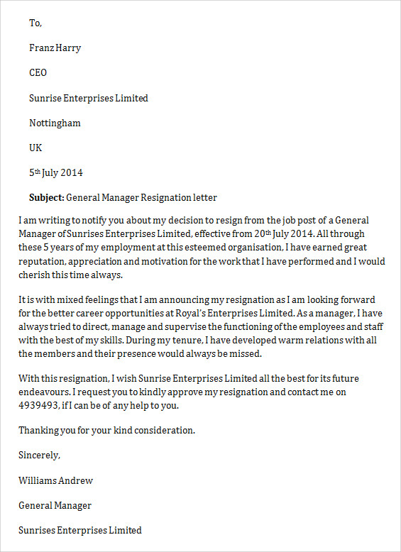 general manager job resignation letter2