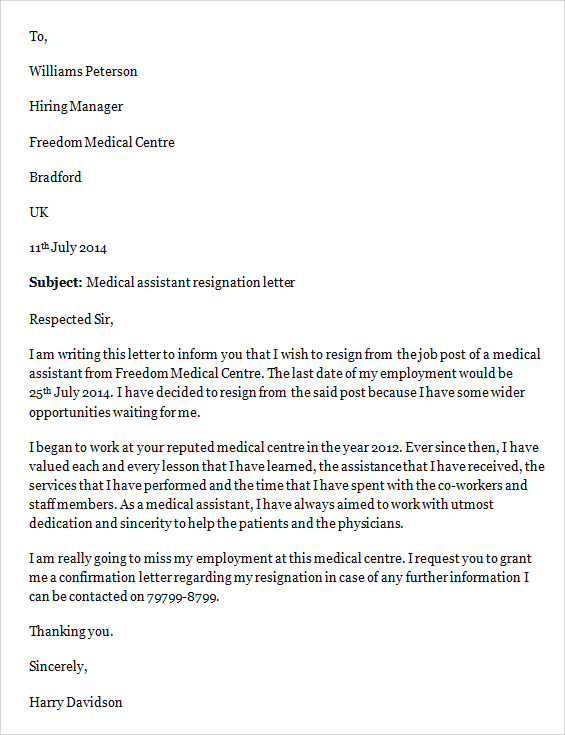 letter medical resignation FREE Doc in Job  Resignation Letter PDF  Templates 14