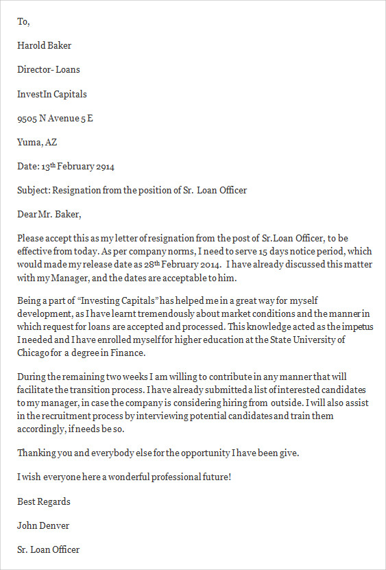 loan officer job resignation letter2