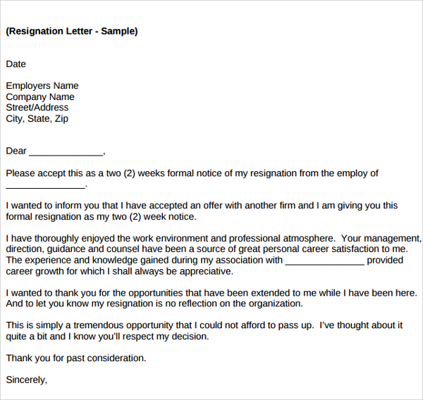 FREE 14+ Job Resignation Letter Templates in PDF MS Word