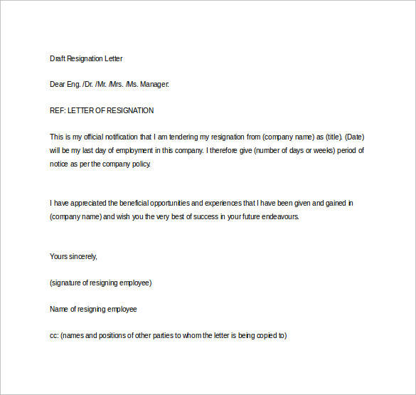 draft resignation letter