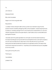 employee resignation letter advance notice