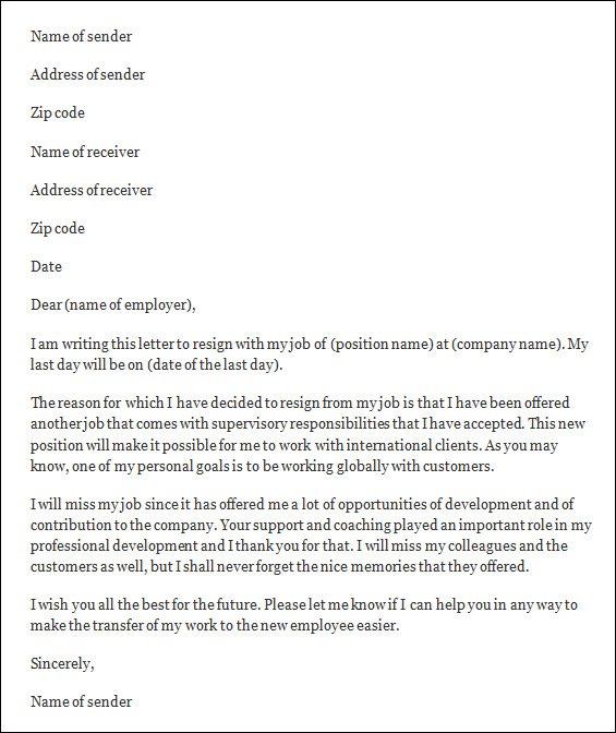 employee resignation letter template