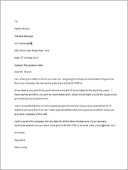 formal resignation letter with 2 weeks notice