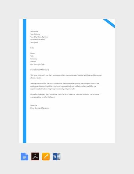 free employee resignation letter template