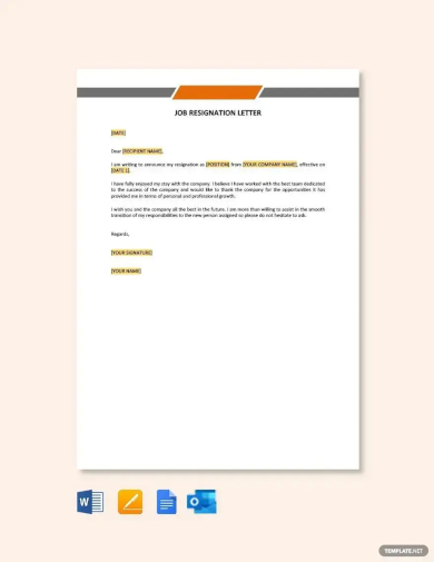 free job resignation letter template