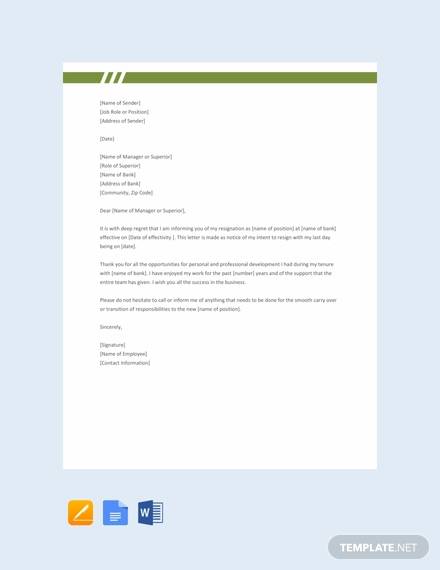 free resignation letter format for bank employee