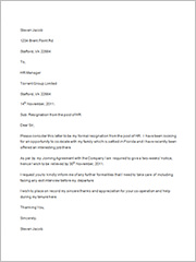 hr resignation letter