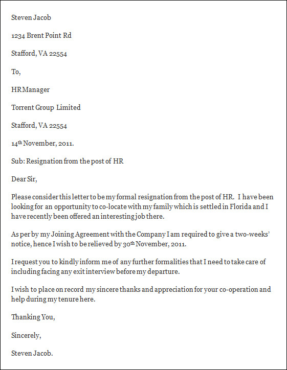 Letter Of Resignation Appreciation Template Free Download