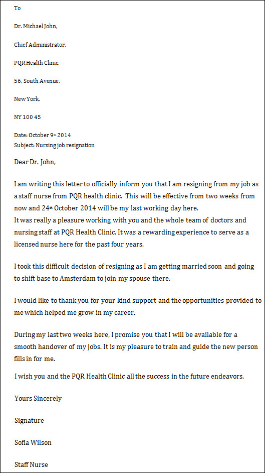 FREE 10+ Nursing Resignation Letter Templates in MS Word
