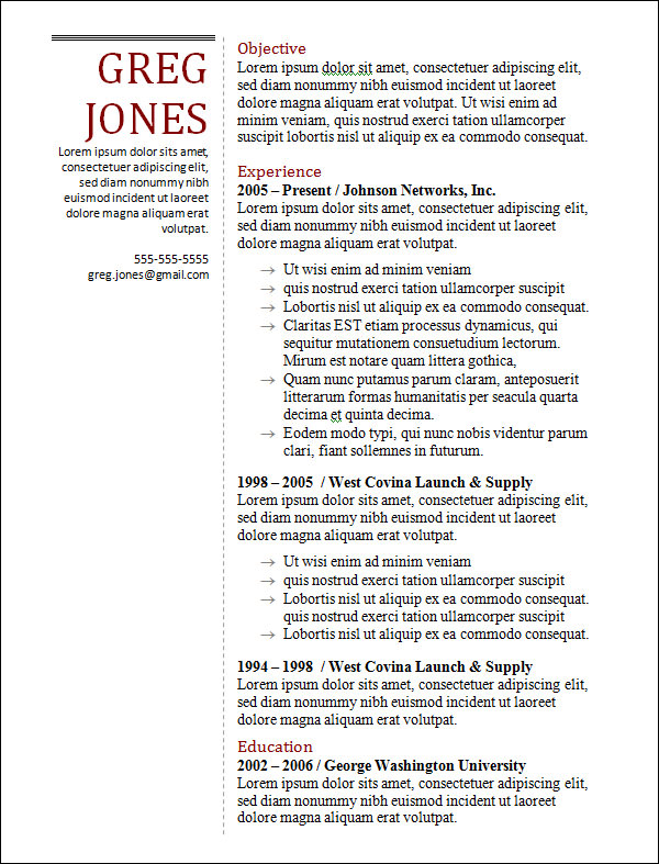 professional manger resume