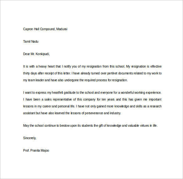 research assistant resignation letter