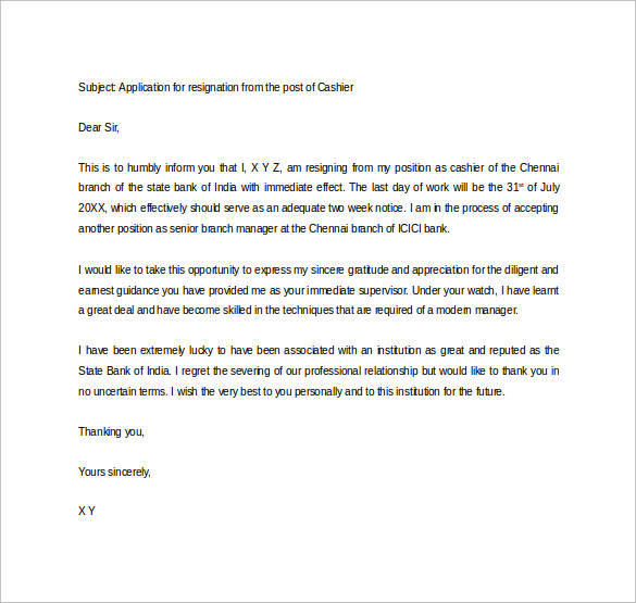 resignation appreciation letter