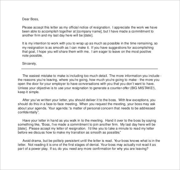resignation letter to boss