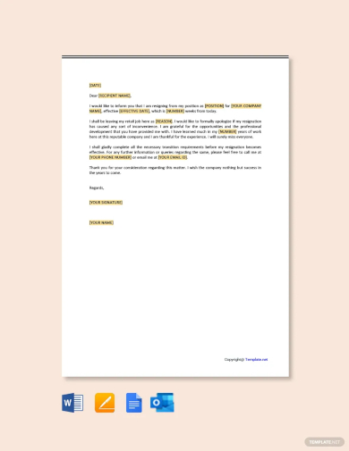 retail job resignation letter template