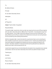 teacher letter of resignation