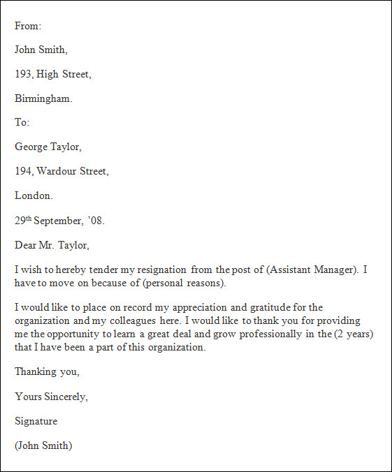 FREE 4 Resignation Letter Templates In MS Word