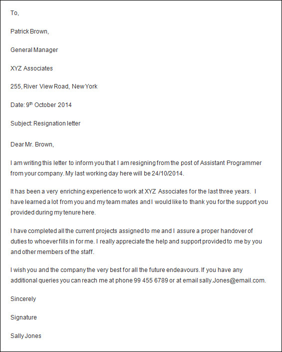 Formal Letter Of Resignation from images.sampletemplates.com