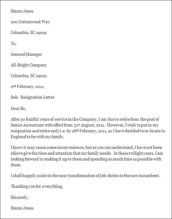 free resignation letter template